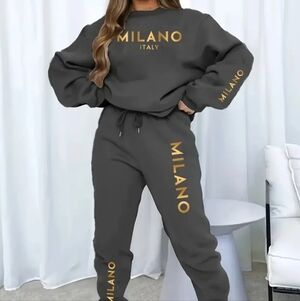 Milano Women's Charcoal Jogger Sweatpants and Top with Gold Logo